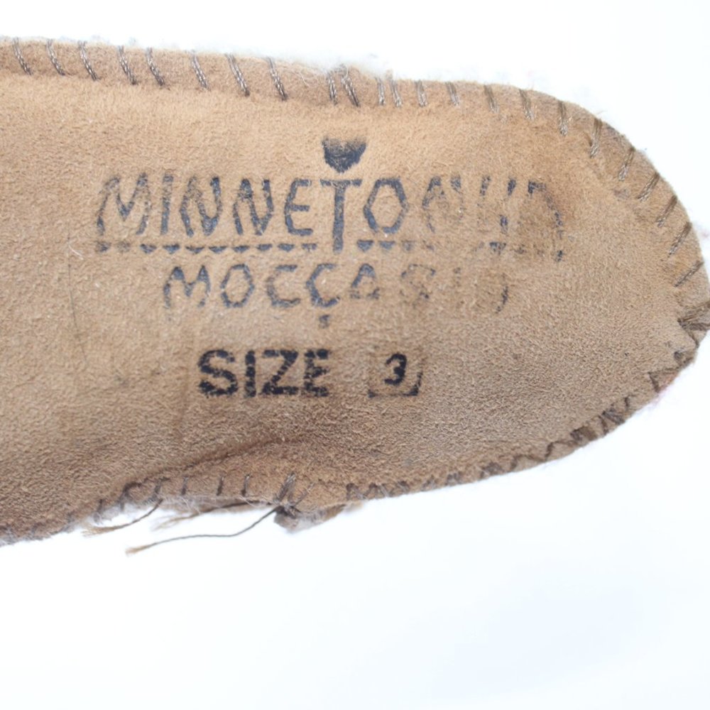 Minnetonka Moccasins Shearling Brown Suede Baby Toddler Slippers Shoes #128 - Picture 6 of 6